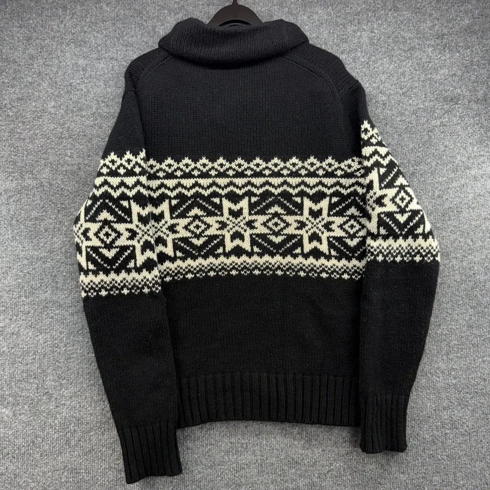 Polo Ralph‎ Lauren Mens Fair Isle Hoodie Black Cashmere Angora Sweater Small
